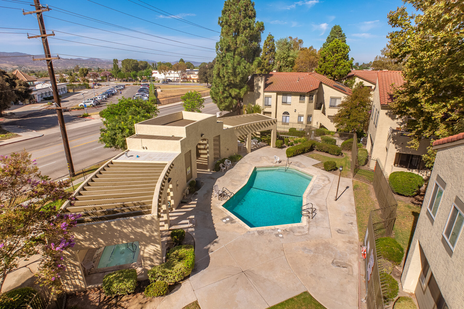 Aerial · Sycamore Villas and pool